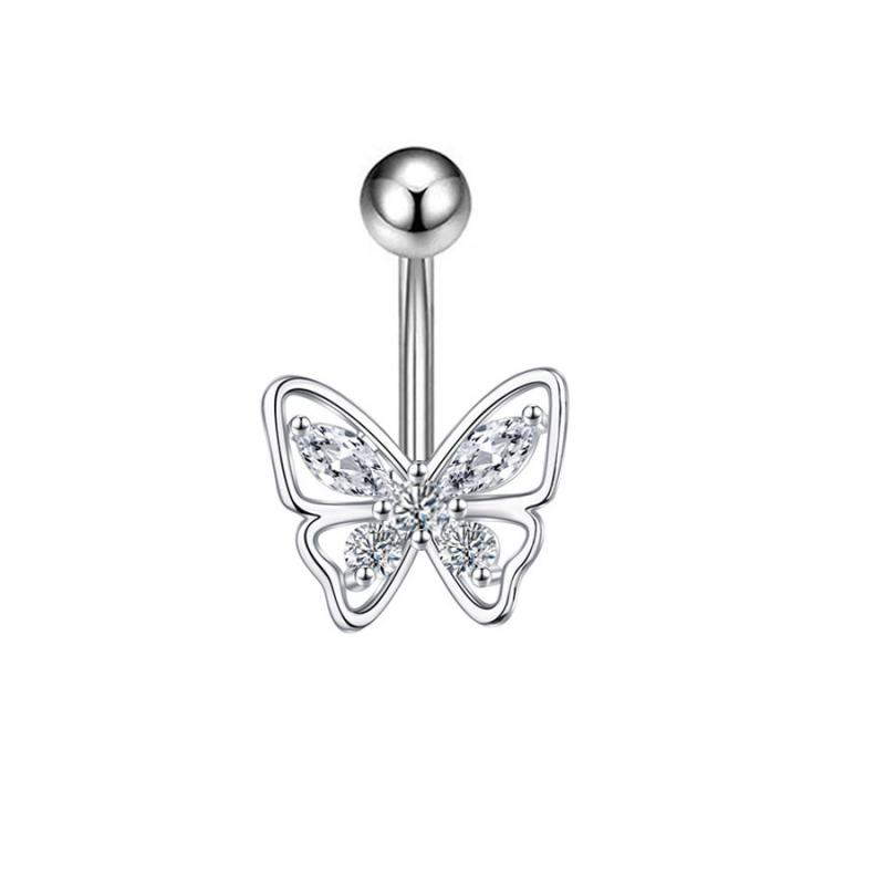 1PCS Zircon Flower Belly Button Ring Drop Chain 14G G23 Titanium Curved Barbell Navel Piercing Women Girls Sexy Jewelry