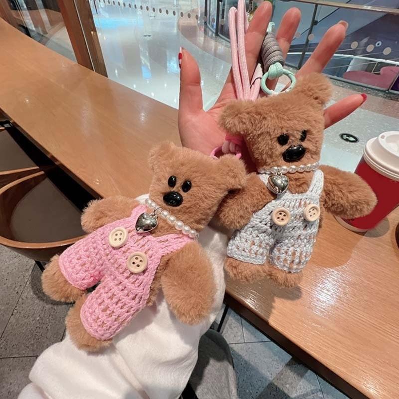 Plushy Bear Keychain Cartoon Animal Pendant Keyring Fashionable Squeaky Key Rings Jewelry for Backpacks and Phones