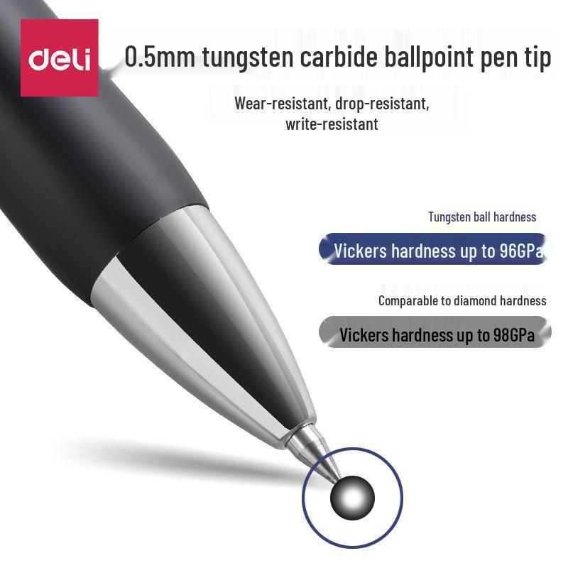 Black/Blue/Red Deli S01 Click Ballpoint Pen - 0.5mm for Students