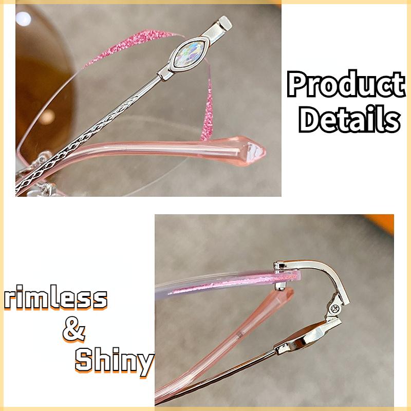 Ultralight Rimless Myopia Glasses Women -100 To -500 Shiny Diamond Leg Blue Light Blocking Eyeglasses