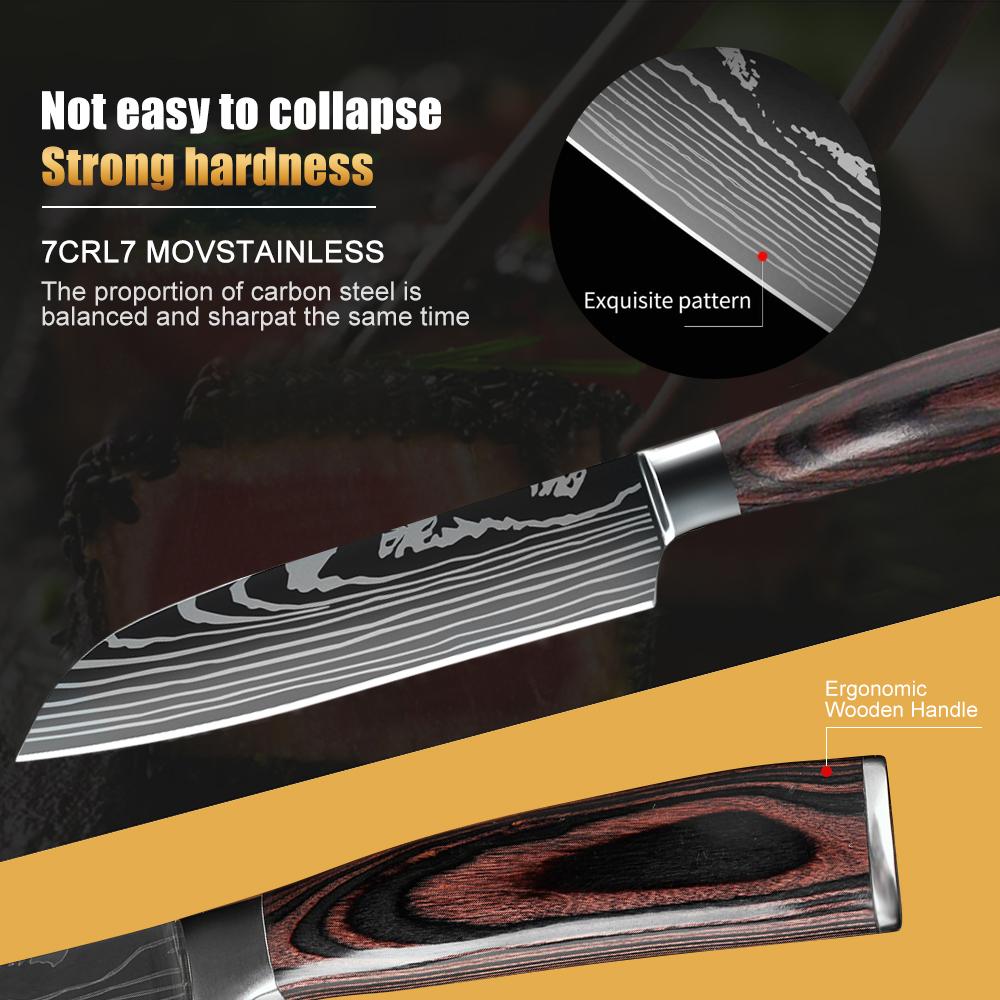 5Inch Santoku Knife 7cr17 Stainless Steel Chef Cutting Paring Santoku Kitchen Knives Full Tang Wooden Handle Utility Knife