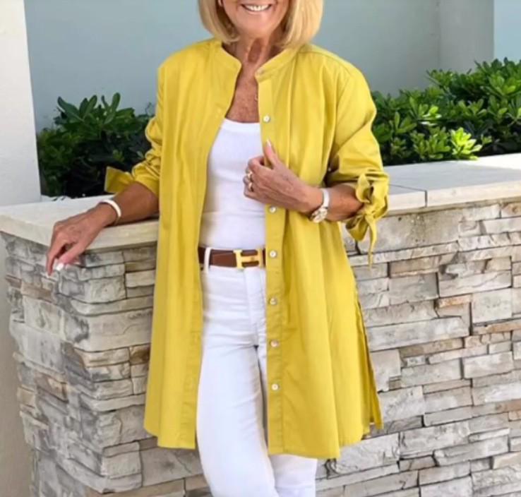 Women's Long Sleeve Cardigan Turn-Down Collar Single-Breasted Blouse Loose Open Front Shirt Jacket