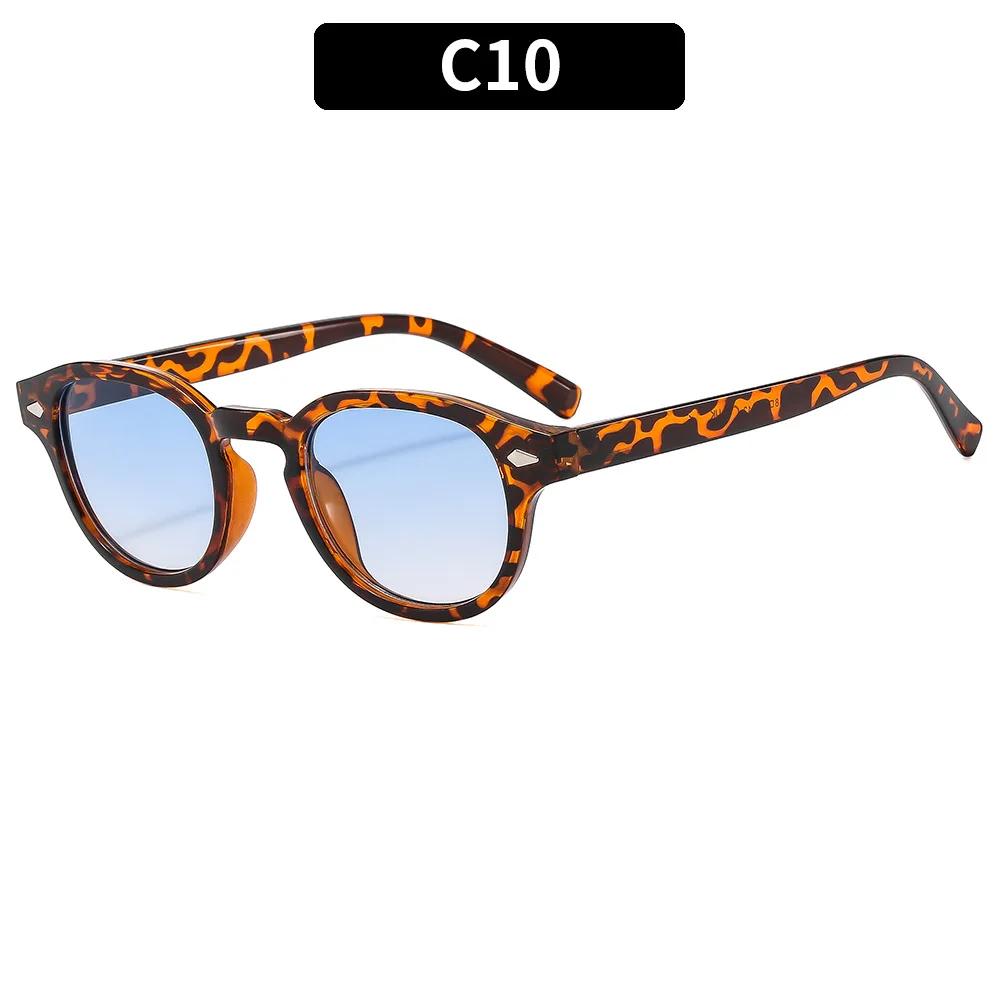 Vintage Tortoise Shell Round Sunglasses Women Men 2024 Brand Design Retro Rivet Yellow Blue Lens Square Sun Glasses Female UV400