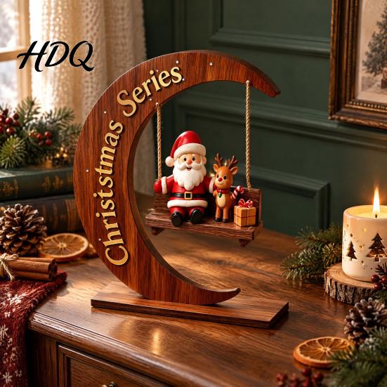 Unique Christmas Exchange Gifts Santa Claus Swing Tabletop Figurine Wooden Xmas Statue with Decorative Holiday Figures Pinecone Snowflake Gift