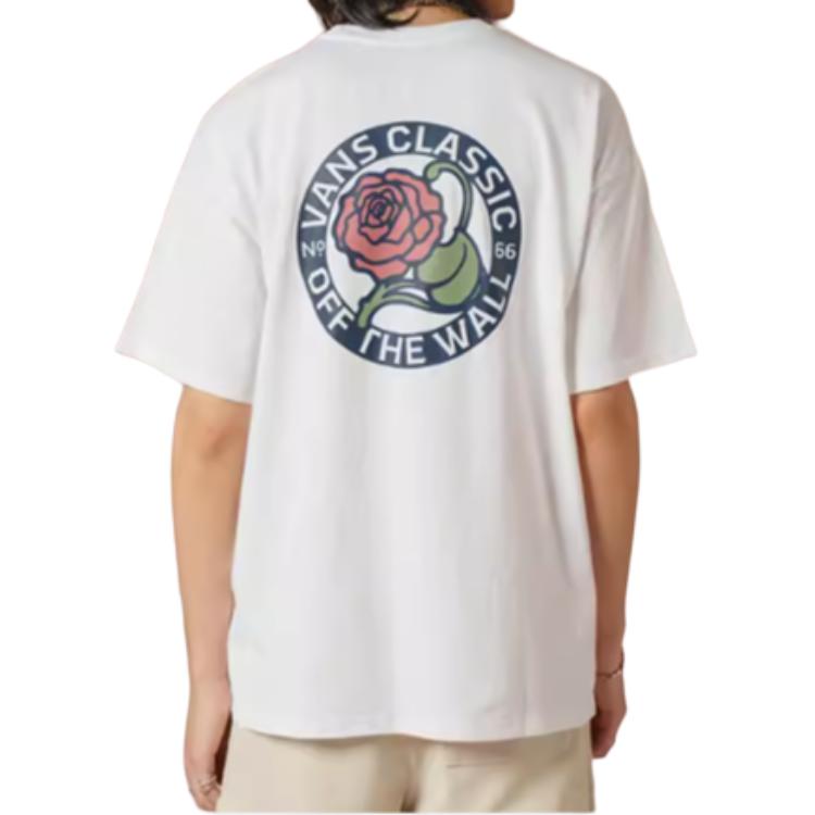 Vans American Vintage Letter Rose Print Crew Neck Comfortable Breathable Pullover Short Sleeve T-Shirt Women T-Shirts White VN0008ZTWHT