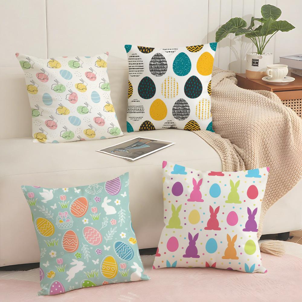 Happy Easter Cushion Cover Soft Short Plush Pillow Cover Smooth Cozy Texture Aesthetic Cushion Case Home Decor