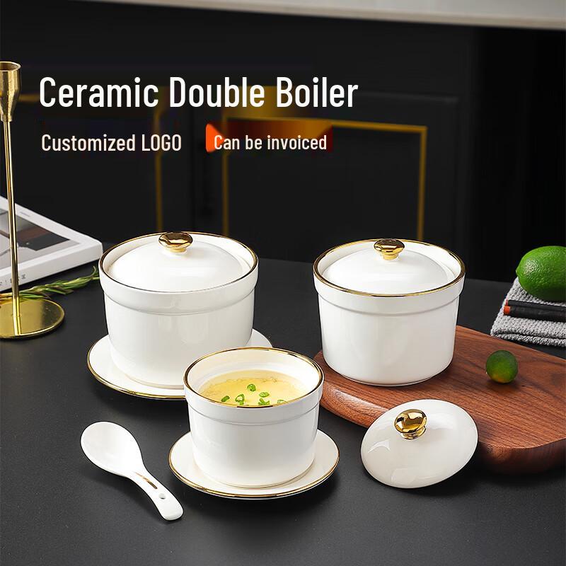 Zhaoran 4-inch Gold Rim Ceramic Single-Serve Stew Cup