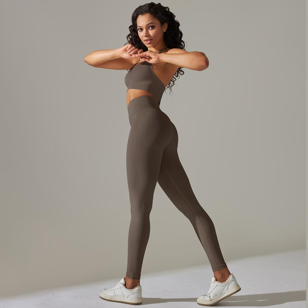 European and American seamless back neck sports underwear yoga suit fitness bra yoga pants two-piece set women
