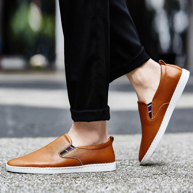 

Мужские мокасины ручной работы без застежек, белые туфли для вождения, повседневная обувь на плоской подошве, большие размеры EU: 38 коричневый