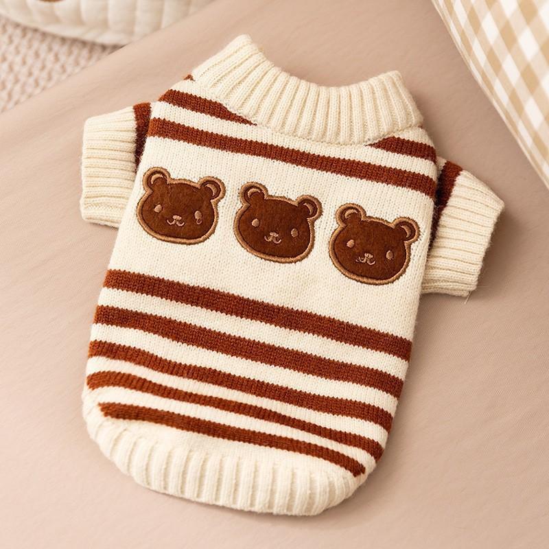 Pet Dog Sweater Striped Knit Cardigan Lightweight Warm Pullover Teddy Bichon Two-Legged Outfit