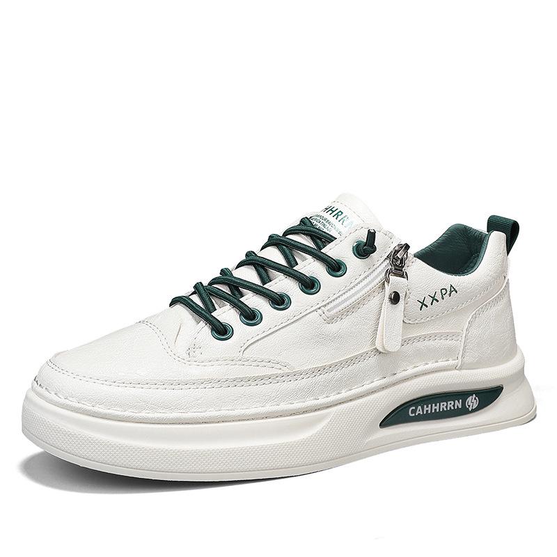 

Men s Trendy Low-Top Slip-On Leather Casual Shoes for Spring & Autumn – Wear-Resistant White Flats 43