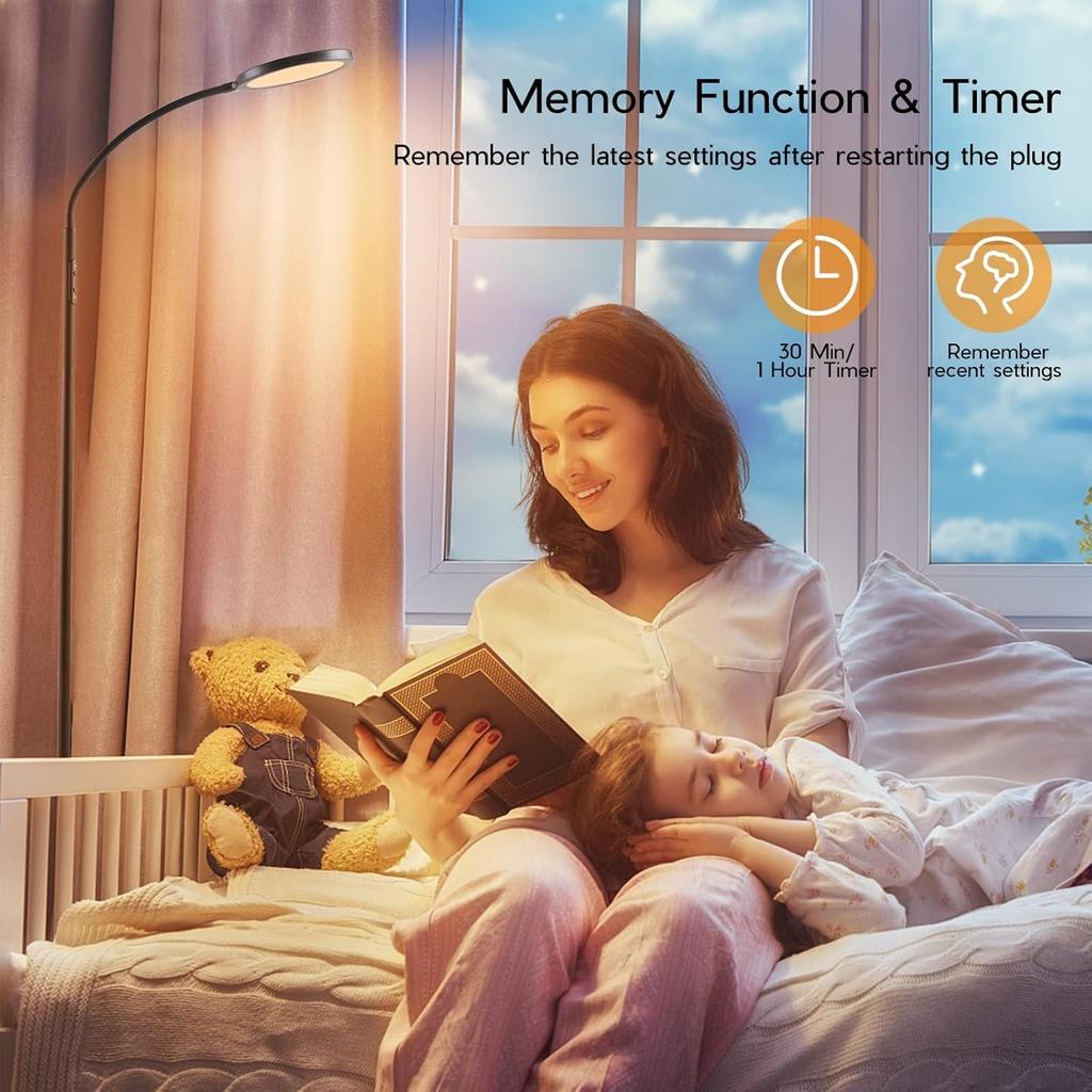 Dimmable LED Floor Lamp, Adjustable Gooseneck, Remote Control, Custom Color Temperature for Living Room, Bedroom, Office