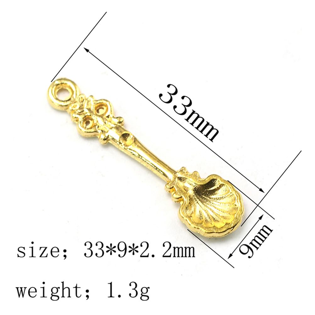 iplusmile 50-Piece Set of Spoon Pendant Charms, Alloy, Gold Color, 1.30 x 0.35 x 0.09 inches, for DIY Accessories, Necklaces, Keychains, Bracelets,