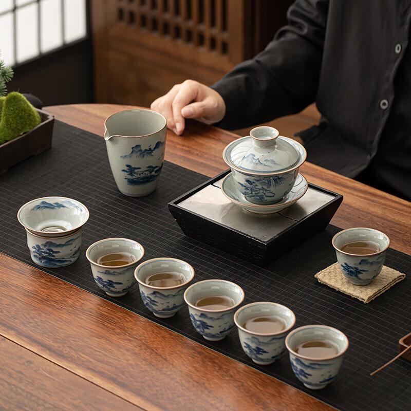 Sushi Ceramics Ru Kiln Hand-Painted Sancai Gaiwan Tea Set