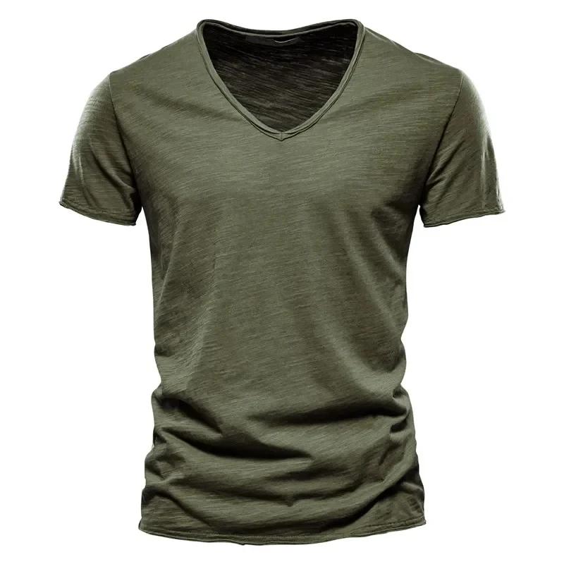Cotton Men T Shirt Tops V Neck Thin Short Sleeve Tees High Quality Men's Fashion Fitness T-shirt for Men Size