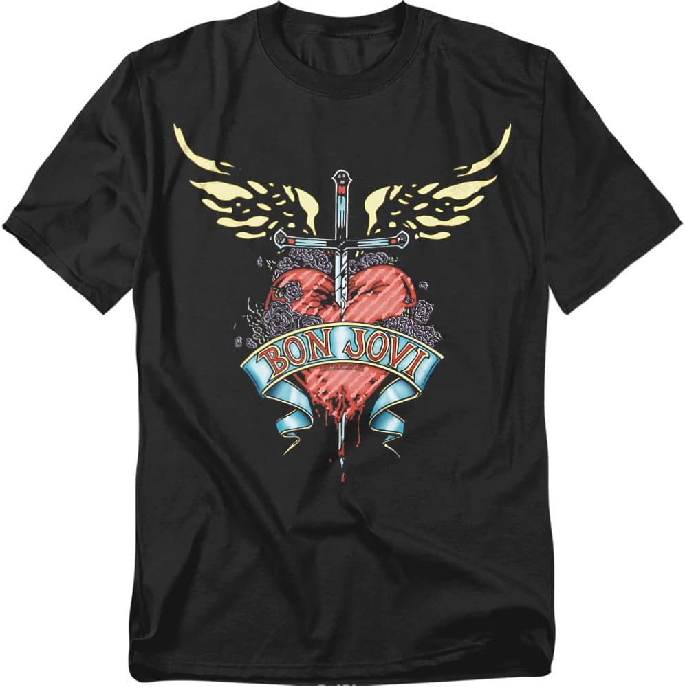 Popfunk Bon Jovi Logo Heart and Dagger Band T-Shirt, Black S разноцветный