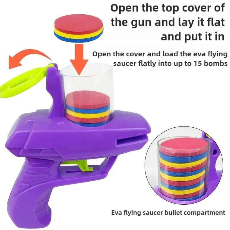 Safety EVA Foam Disc Gun Toy Fly Shooter Launcher with 15 Soft Bullets for Parent-Child Outdoor Indoor Game Stress Relief Toys