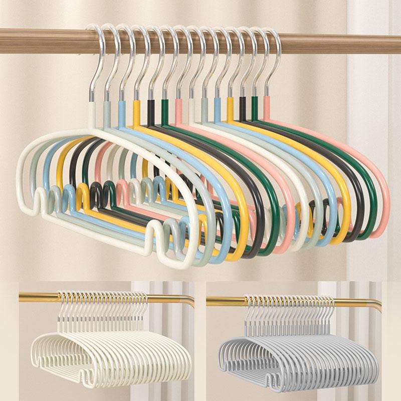 10pcs Non-Slip Coated Metal Hangers Thicken No Trace Hanger For Clothes Suit Coat Shirt Jacket Hanging Hanger with Round Notches