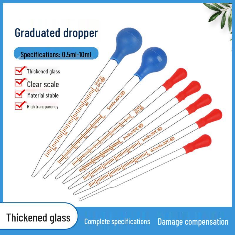 Graduated Glass Dropper Pipette with Rubber Bulb - 0.5ml to 10ml Sizes Red bulb head