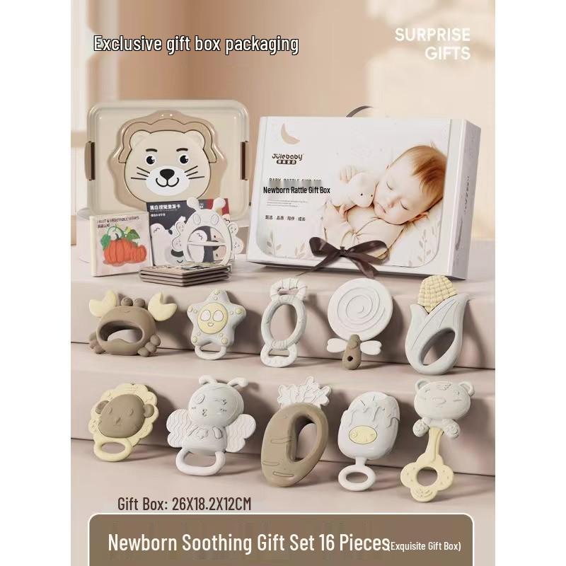 Newborn Gift Set: Hand Rattle, Teether, Pacifying Toy & Collapsible Baby Toy (0-1 Year)