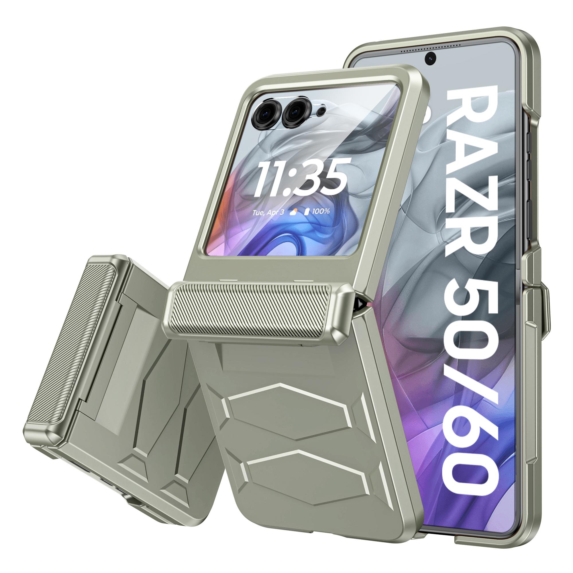 

For Motorola Razr 50/60 Case with Hinge Protection, Built-in Screen Protector Shockproof All-Inclusive Phone Cover-Green золотий