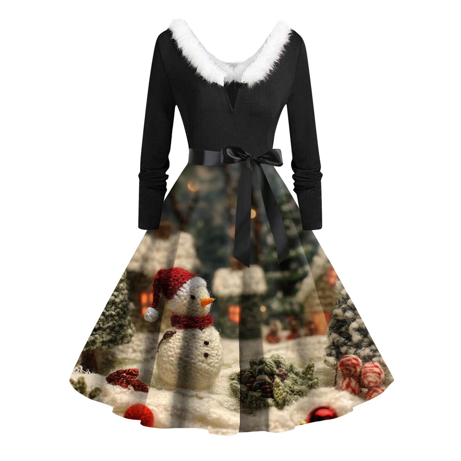 

Женские повседневные модные длинные платья с рождественским графическим принтом и длинными рукавами в винтажном стиле M бежевый