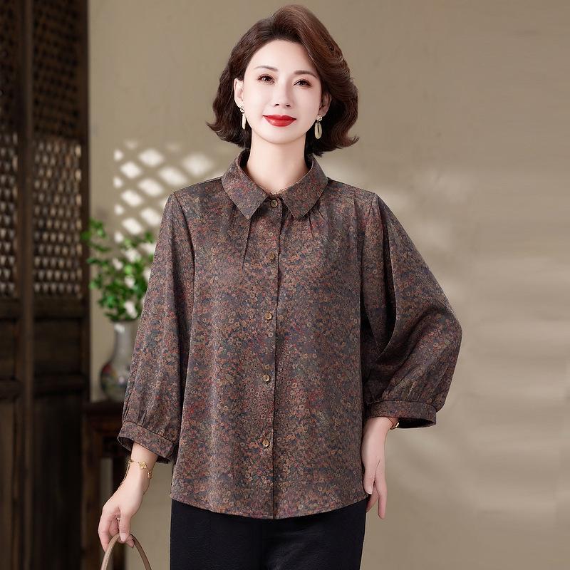 

Mom s 2026 Spring/Autumn Loose Fit Printed Shirt for Middle-Aged & Elderly Women 2XL (100-115 lbs)