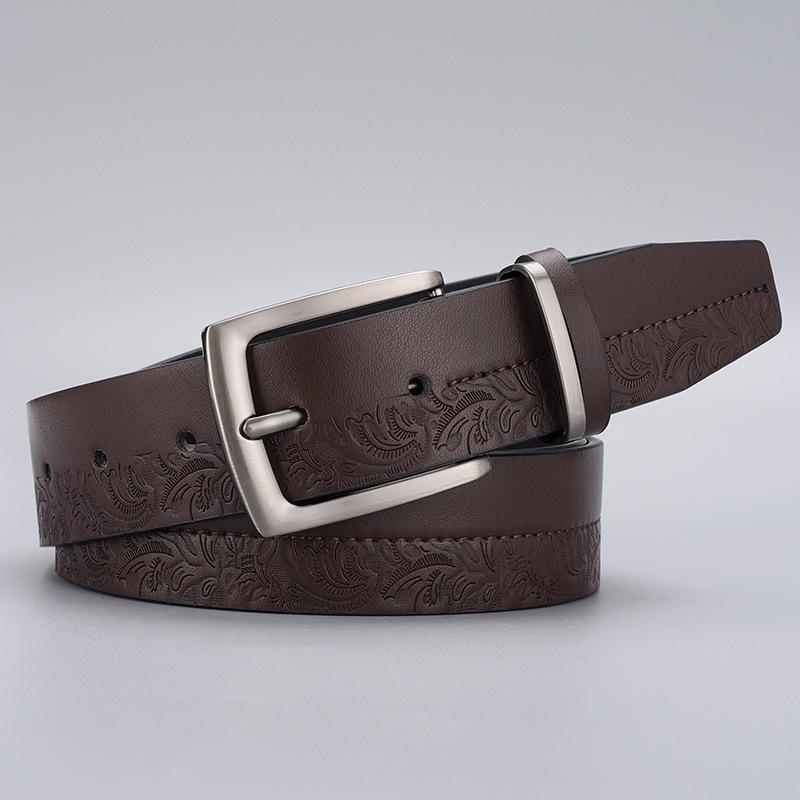 

Ремень мужской тисненый ремень цинковый сплав пряжка ремень винтажный мужской ремень 125cm темно-коричневого