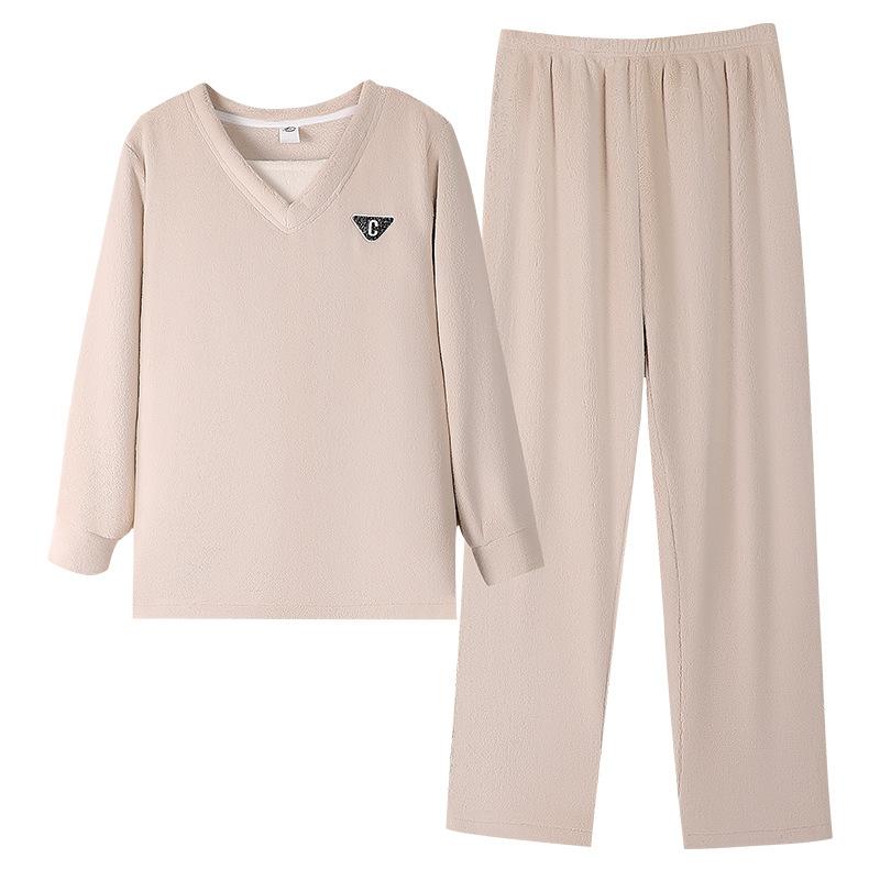 Coral Fleece Pajamas Women'S Autumn And Winter Winter Thickened Fleece Flannel Loungewear Suit Can Be Worn Outside In Winter To Keep Warm