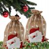 2X Christmas Jute Gift Bag Santa Claus and Snowflakes Large