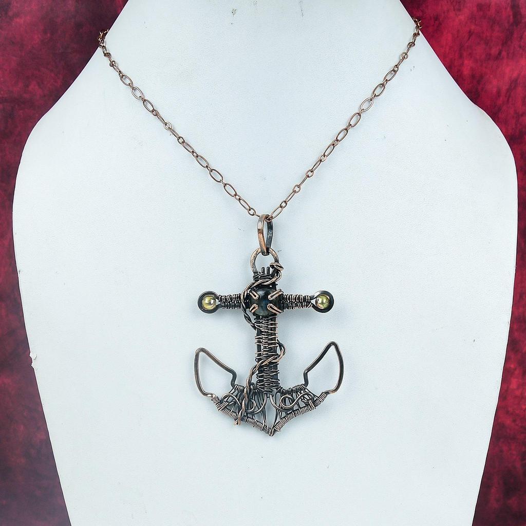 Labradorite Pendant Anchor Jewelry Copper Wire Wrapped Pendant Gemstone Jewelry