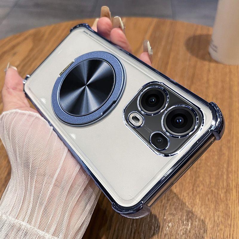 For OPPO Reno 13 Pro Case Transparent Electroplating 360° Rotating Bracket TPU Anti-fall Cover For OPPO Reno13 Pro Funda