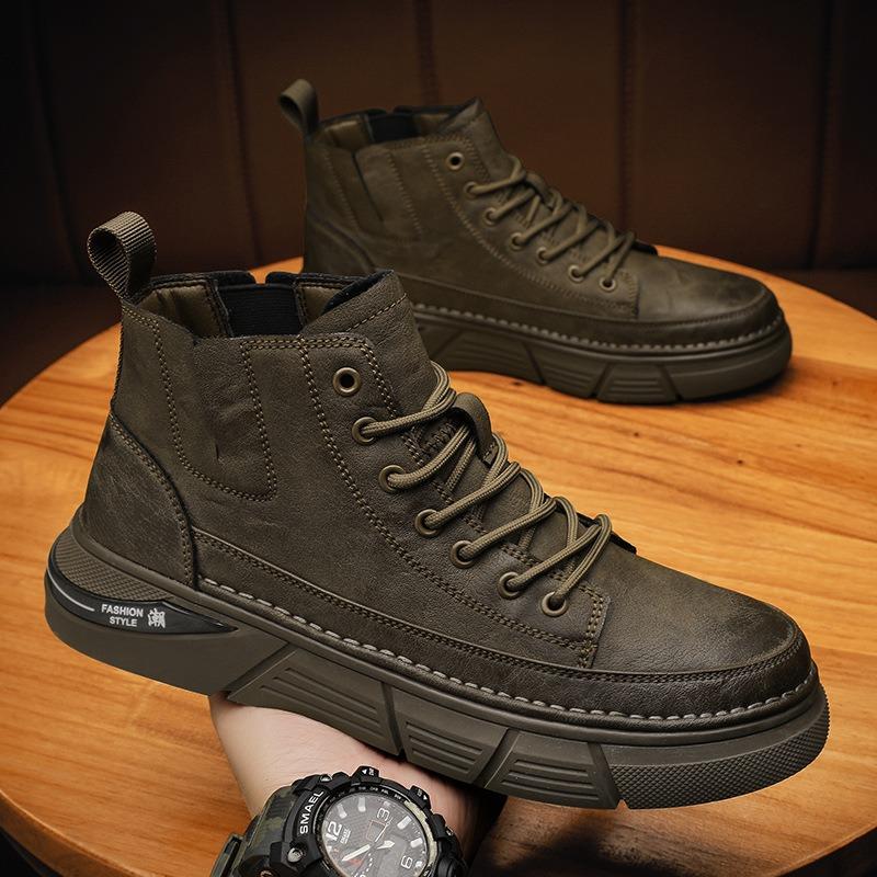 New Men's Martin Boots Men's High Top Fashion Waterproof Big Head Short Boots Tooling Boots Leather Boots