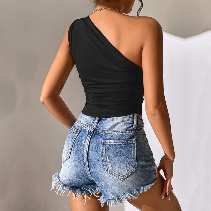Women Irregular Asymmetrical Off Shoulder Slim Fit Strappy Camisole Vacation Beach Top
