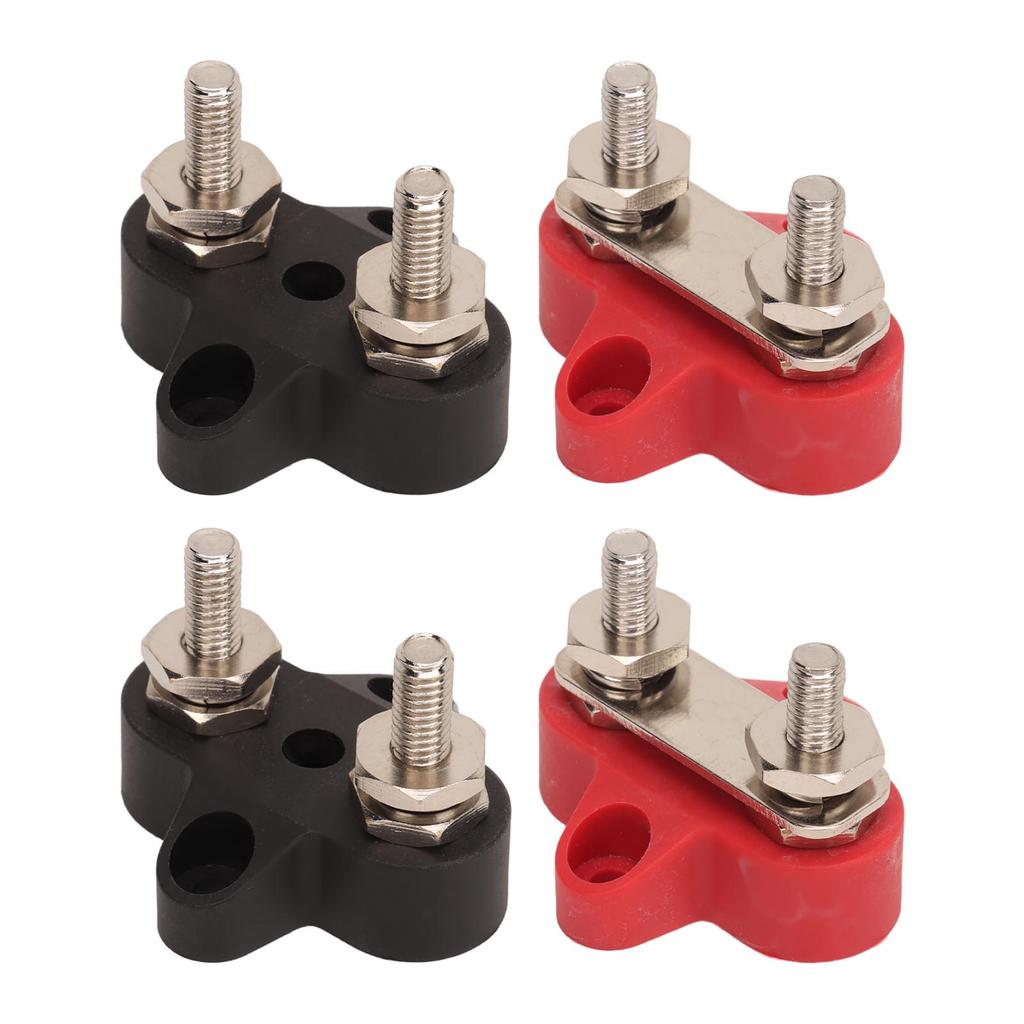 4Pcs Battery Power Stud M6 Dual Distribution Terminal Junction Post Block Bus Bar for Cars RVs Boats Trucks DC 12 To 48V