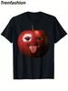 Trenfashion Unisexs Black Short Sleeve Graphic Tee With Silly Apple Face Meme Print Funny Casual