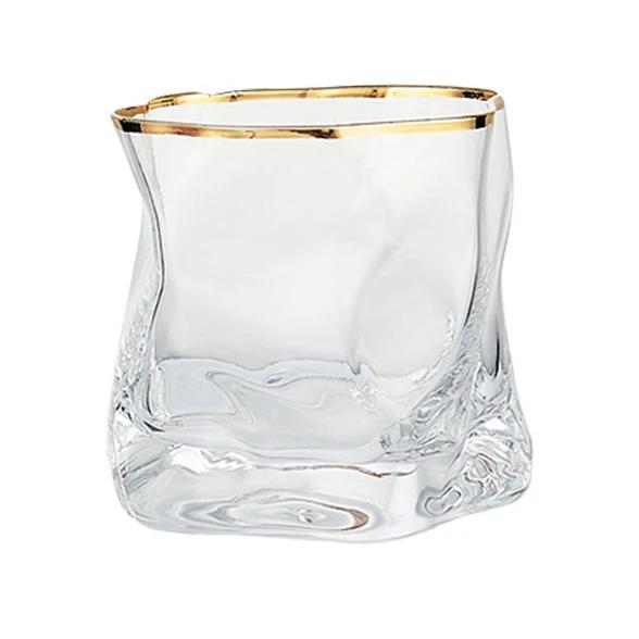280ml Glass Irregular Cups Creative Twisted Grain Cup Abnormal Shape Frosted Transparent Golden Edge Whiskey Glass Wine Glasses