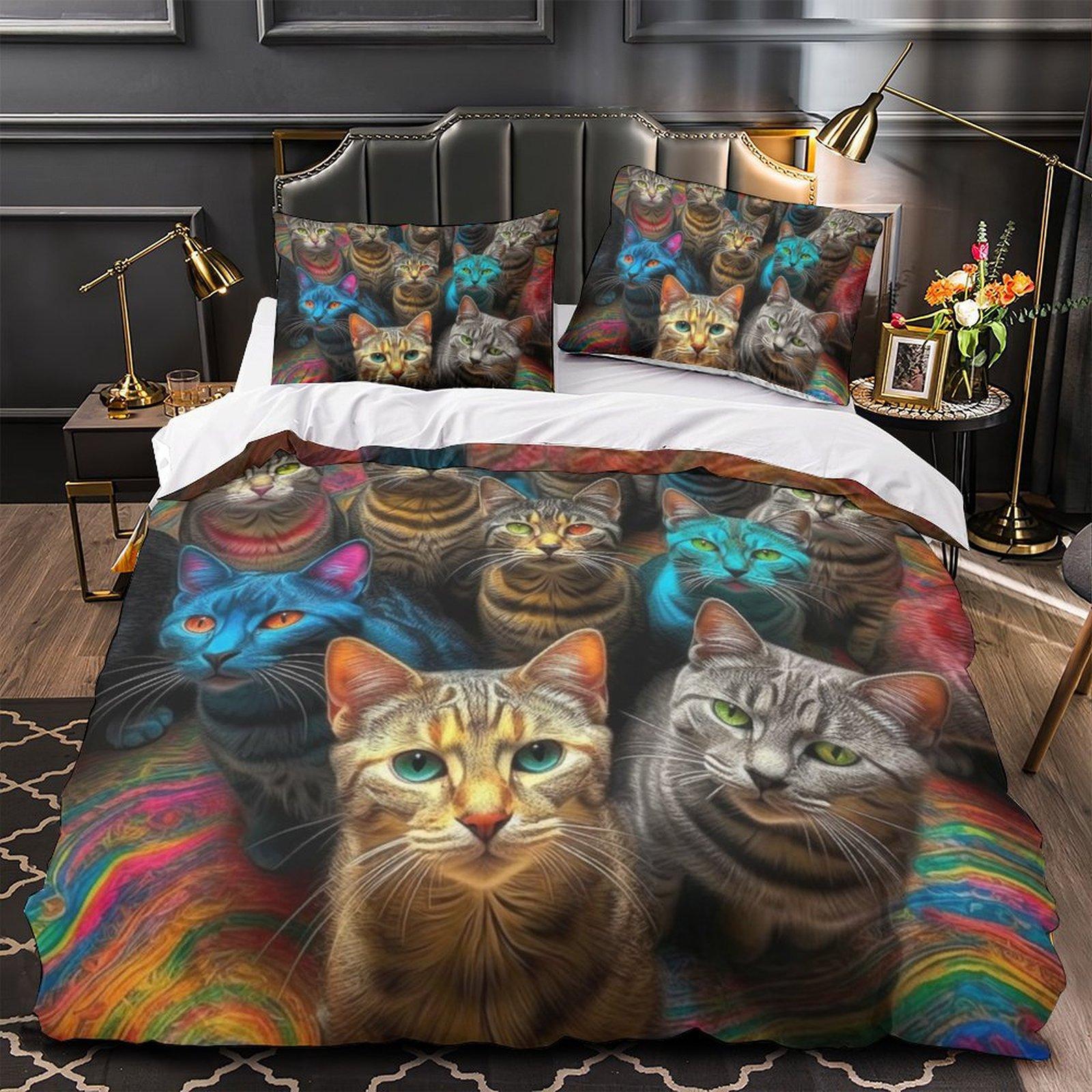 

3D Цифровая Печать Цветная Серия Кошек Пододеяльник Наволочка Набор из Двух или Трех Предметов Полиэстер Абразивный EU Single 135*200