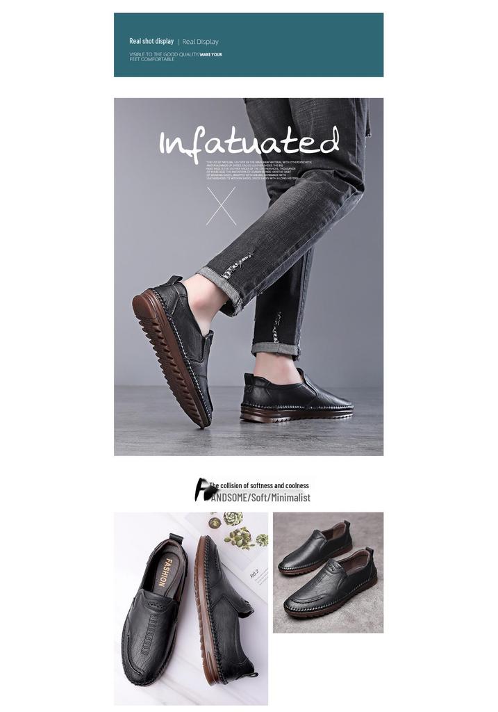 2025 Stylish European Men's Loafers: Trendy Light Luxury Genuine Leather Breathable Casual Shoes