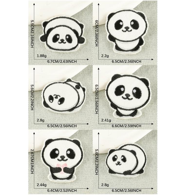 6 Pcs Animal Sew On/Iron On Patches Cartoon Panda Embroidered Patches Sewing Patches Applique Patches for Bag Decoration