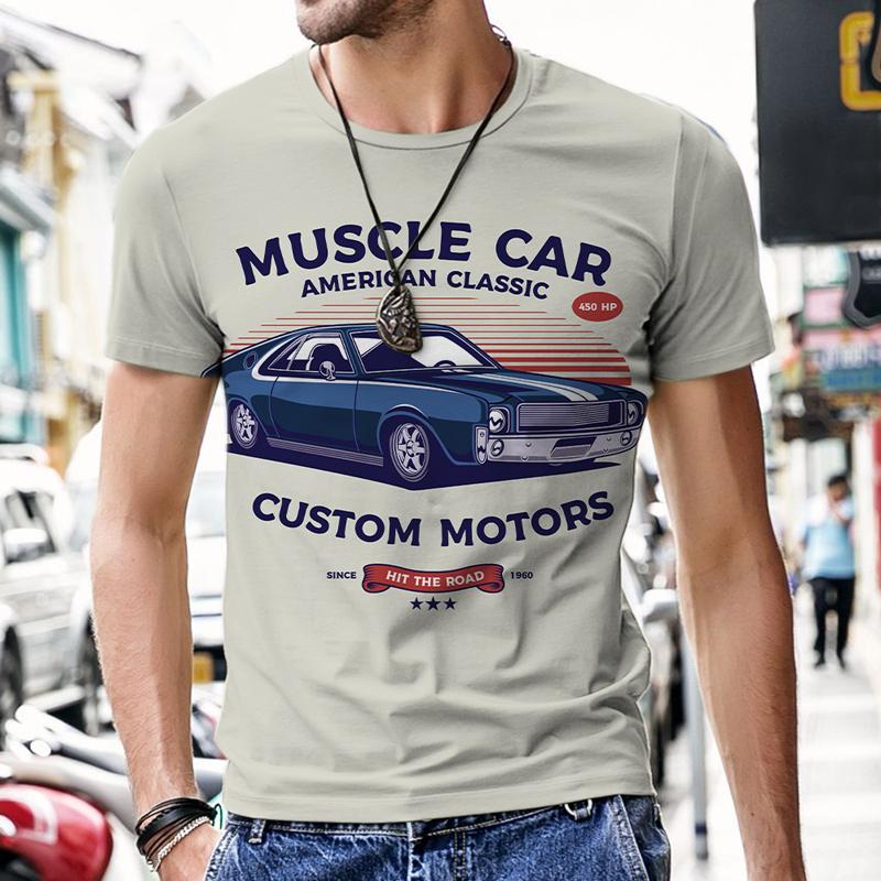 Oufi T Shirt for Men Men's T-shirts Vintage Car Design Hip-hop Tops Tracksuit 3D Printed Short Sleeve Luxury 2022 New Beach Tees