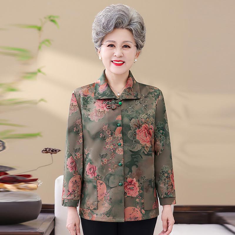 

Mom s Spring Thin Jacket - Women s Chinese Style Lapel Shirt for Middle-aged and Elderly 4XL [65-73 kg] зелёный
