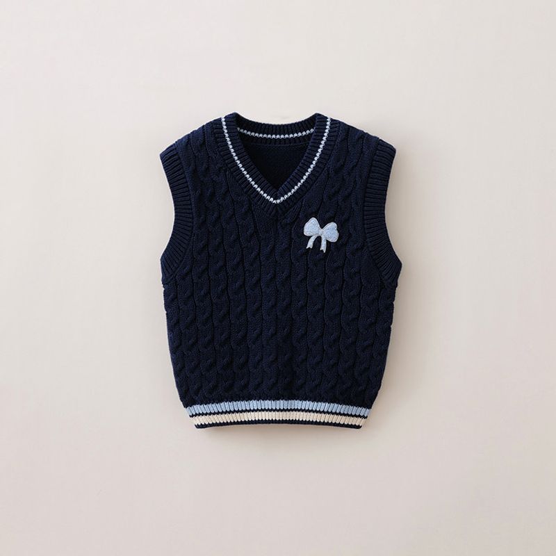 Mark Jenny Girls Bow-Knot V-Neck Pure Cotton Knitted Vest Kidsren s 2026 Autumn and Winter New Style 551888 Tibetan Blue 120