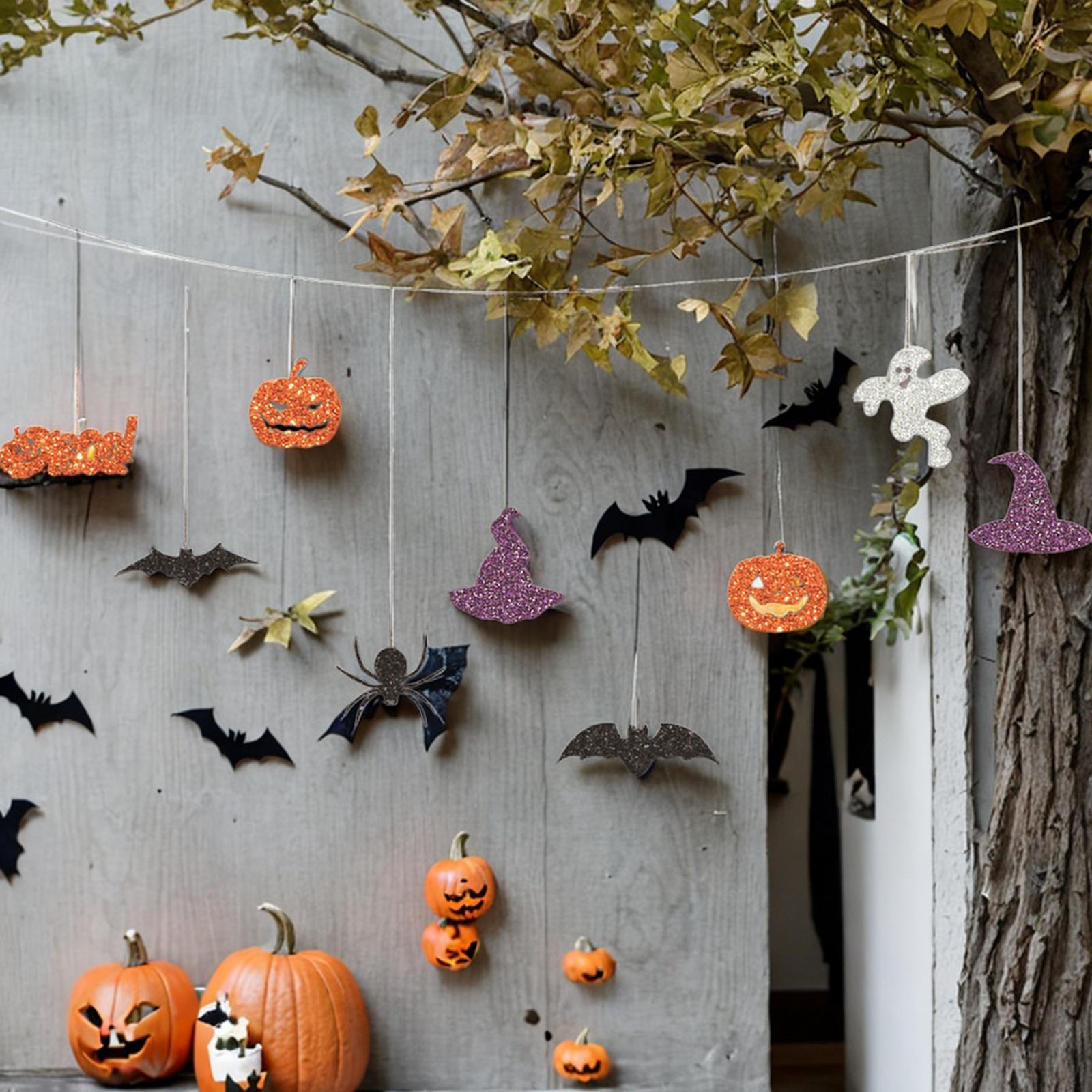 

Halloween Decorations Banner Pumpkin Ghost Bat Spider Hat Backdrop, Hanging Garland