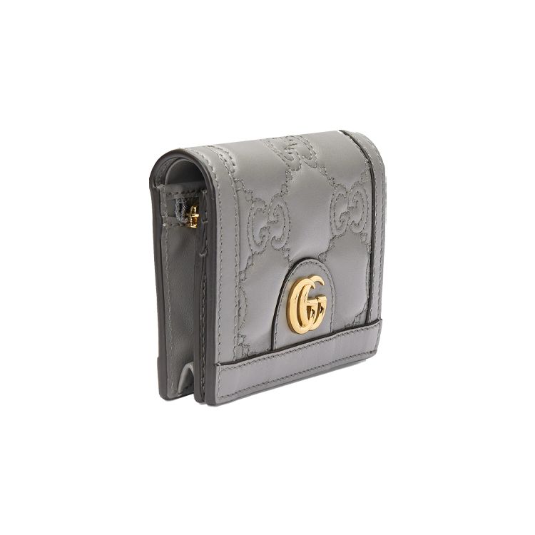Gucci GG Matelassé Gold Logo Folded Design 5 Card Slot Leather Clutch Wallet Women wallet Gray 723786-UM8IG-1275