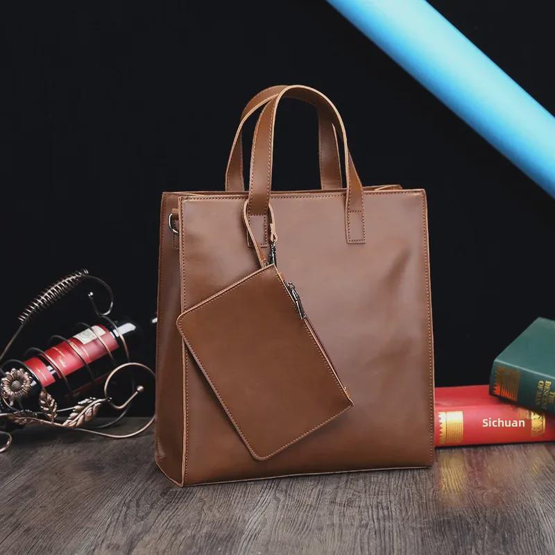 Men's Crazy Horse Leather Retro Shoulder Bag – Multifunctional Messenger and Tote with Large Capacity