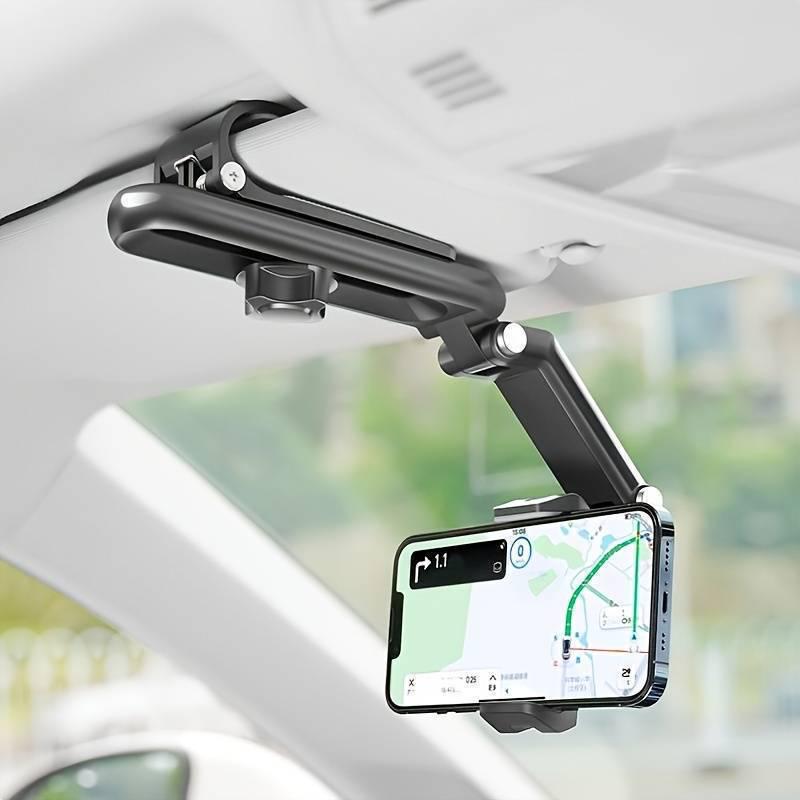 

Car Dashboard & Console Phone Mount: Multi-functional Holder for Navigation, Rearview Mirror, and Sun Visor. серый