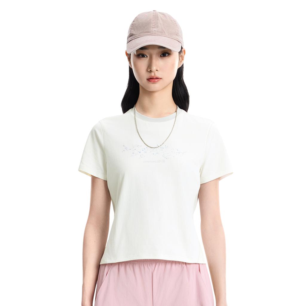Li-Ning Outdoor CF Quick-Dry Cool Sun Protection Round Neck Short Sleeve T-Shirt Women Tops Off-White ATSW530-1