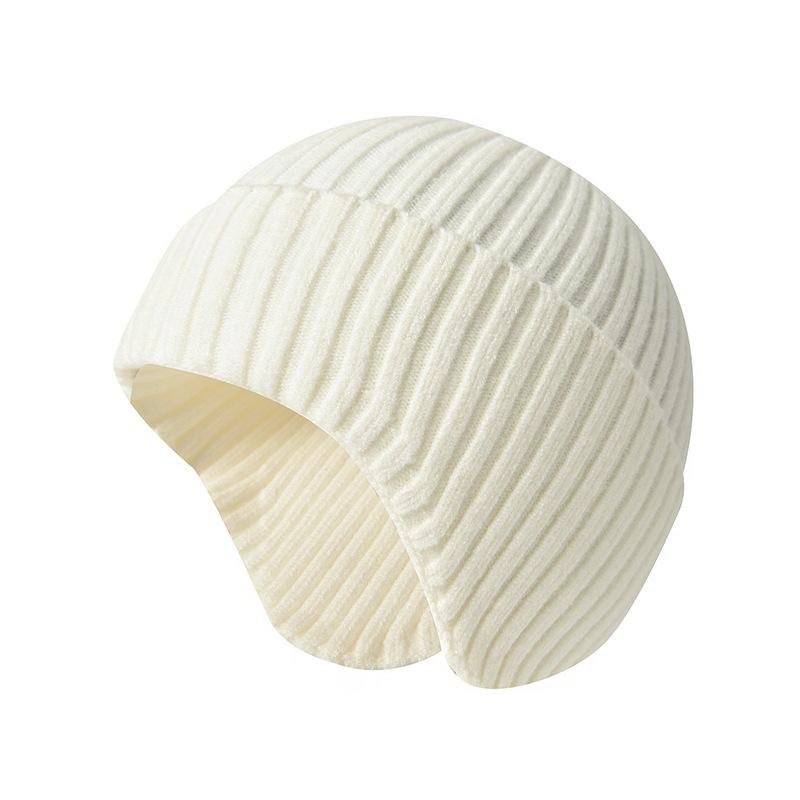 Unisex Autumn/Winter Solid-Colour Knitted Beanie with Ear Flaps Couples' One-Piece Winter Cycling Beanie Windproof One-Piece Cold-Weather Beanie