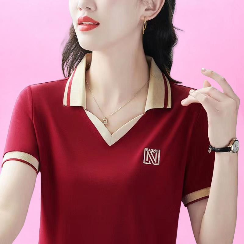 

Повседневная футболка с короткими рукавами для женщин Летняя новая вышитая рубашка поло Повседневный тонкий топ для женщин 3XL